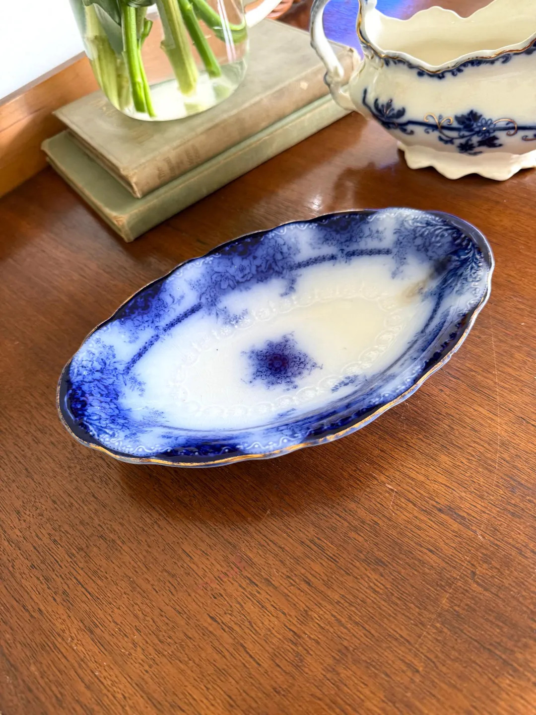 Antique Flow Blue Oval Plate: Alfred Meakin Kelvin Gold Accents | Etsy (US)