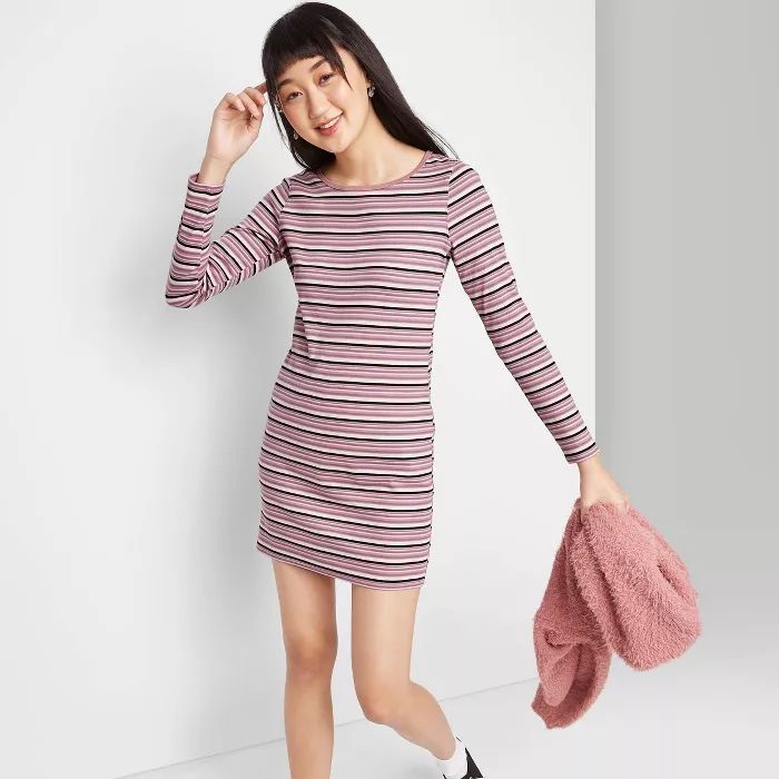Women's Striped Long Sleeve Round Neck Knit Midi Dress - Wild Fable™ | Target
