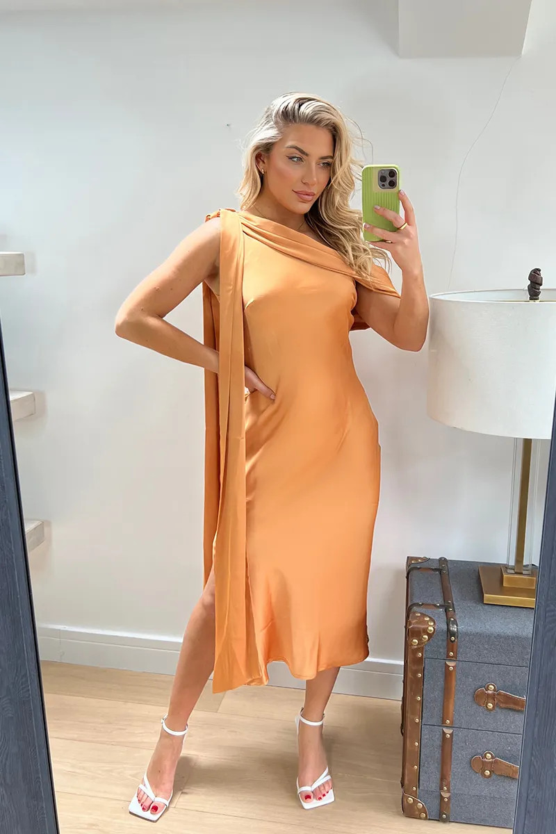 Satin Asymmetric Neckline Midi Dress | In The Style (UK)