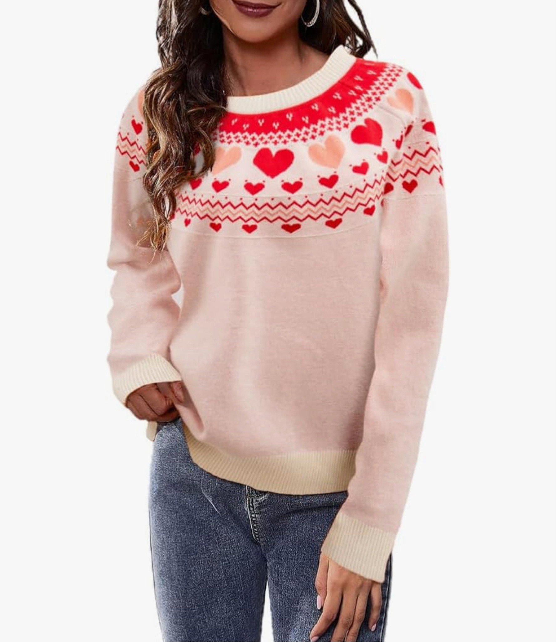 WOMENS VALENTINE’S DAY SWEATER | Loving the look of this VDAY sweater - looks so much more high end than the price tag! Would be so cute paired with dark denim and Mary Jane’s. 

#LTKSeasonal #LTKFindsUnder50 #LTKStyleTip