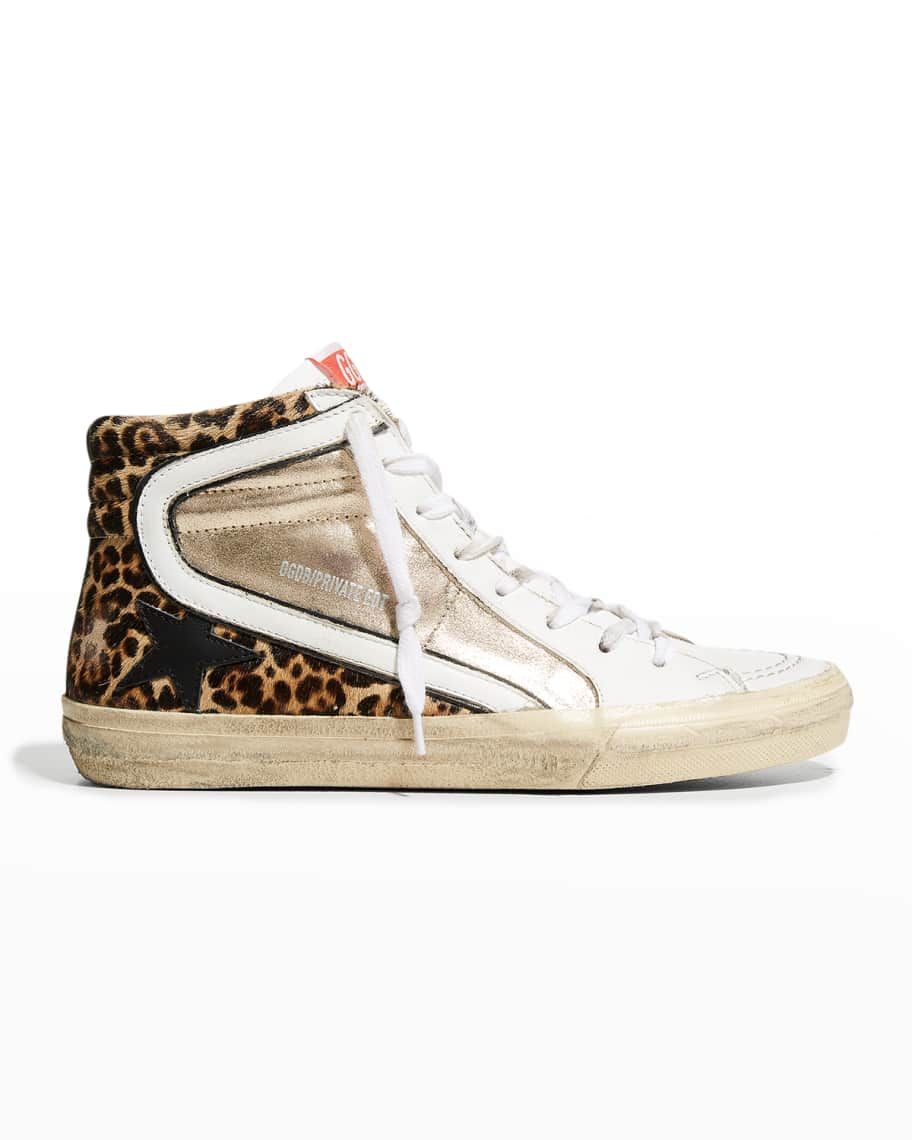 Golden Goose Slide Leopard-Print Mid Sneakers | Neiman Marcus
