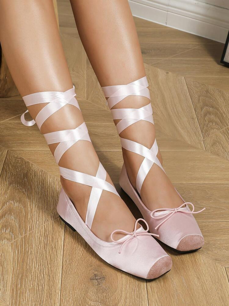 2025 Autumn Ladies' Flat Ballet Shoes With Ankle Straps | SHEIN