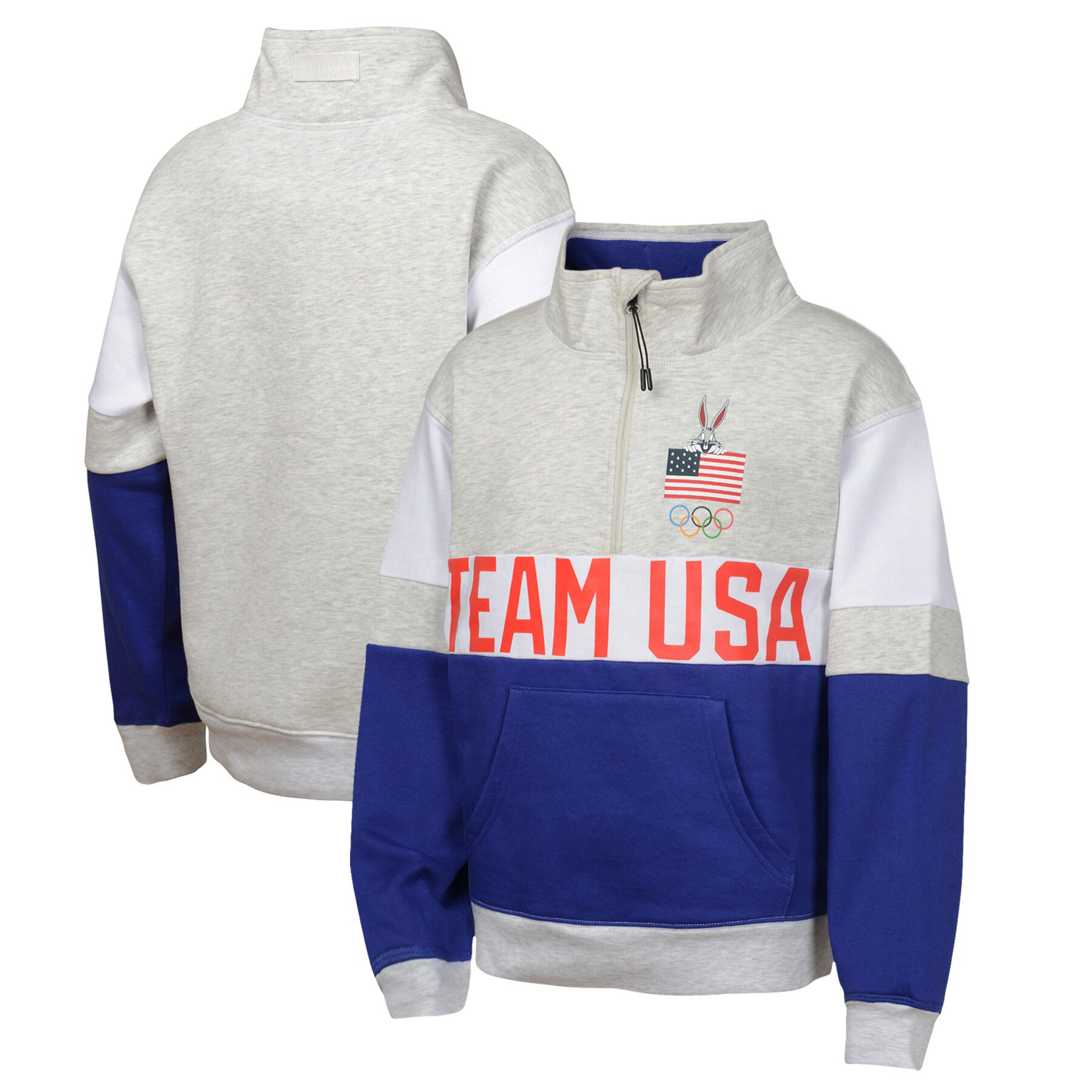Team USA Looney Tunes Girls Youth Half-Zip Pullover Top - Gray/Blue | Fanatics