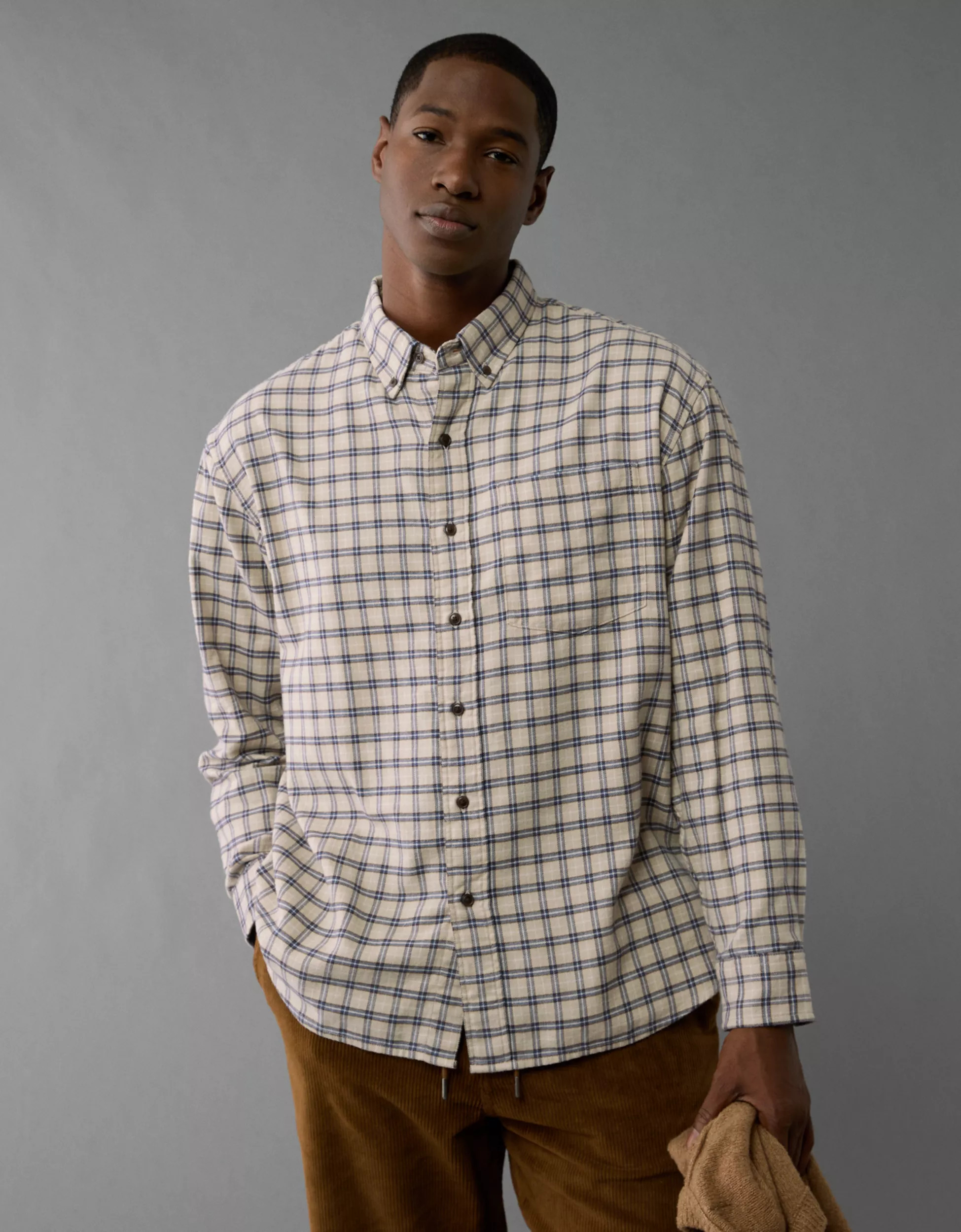 AE Everyday Flannel Plaid Button-Up Shirt | American Eagle Outfitters (US & CA)