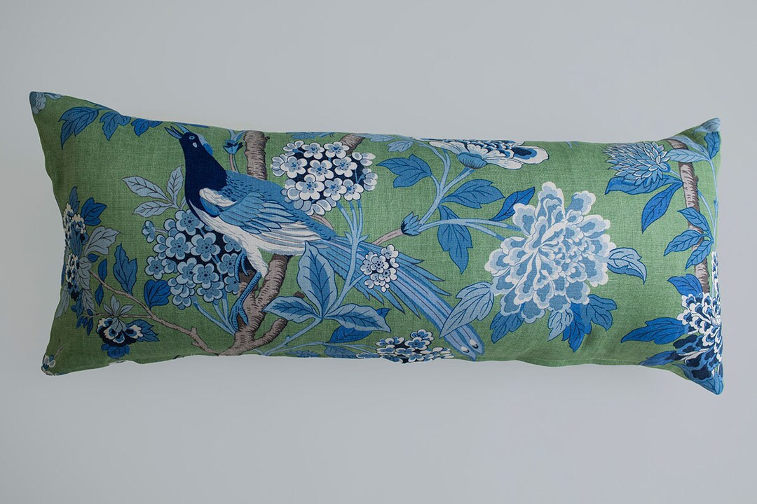 Hydrangea Bird Emerald & Blue Lumbar Pillow Cover 16 × 38 – GP and J Baker Chinoiserie Decorat... | Etsy (US)