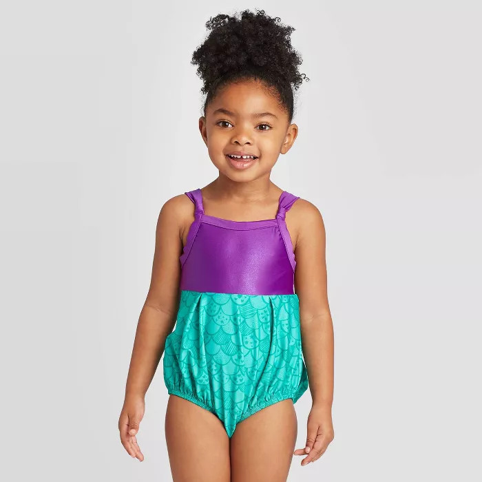 Toddler Girls' 1pc Mermaid Scale Rash Guard - Cat & Jack™ Turquoise | Target