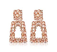 Flyonce Rectangle Dangle Earrings for Women Girls, Rhinestone Crystal Geometric Statement Earring... | Amazon (US)