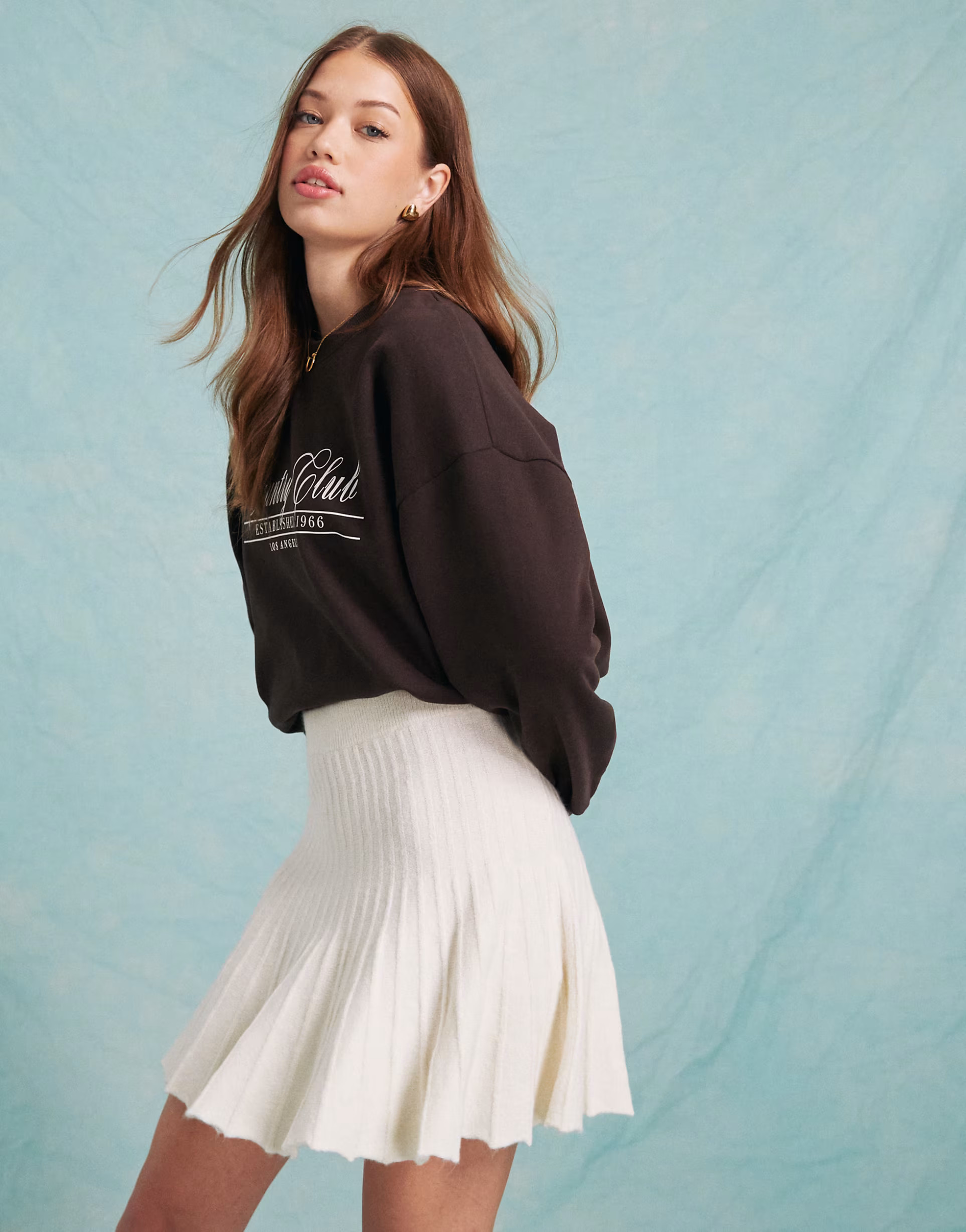 Miss Selfridge pleated flippy knit mini skirt in cream | ASOS (Global)