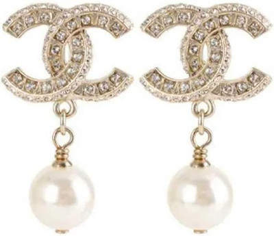 Elegant Crystal Pearl Drop Earrings, Gold Tone, Design with Rhinestones, Dangle | eBay US