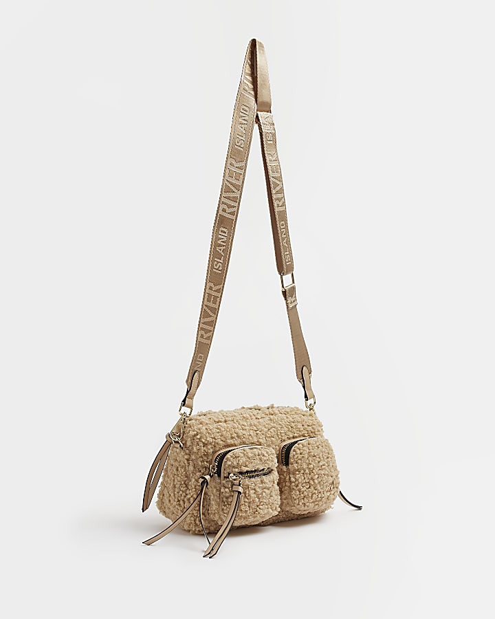 Beige borg cross body bag | River Island (UK & IE)