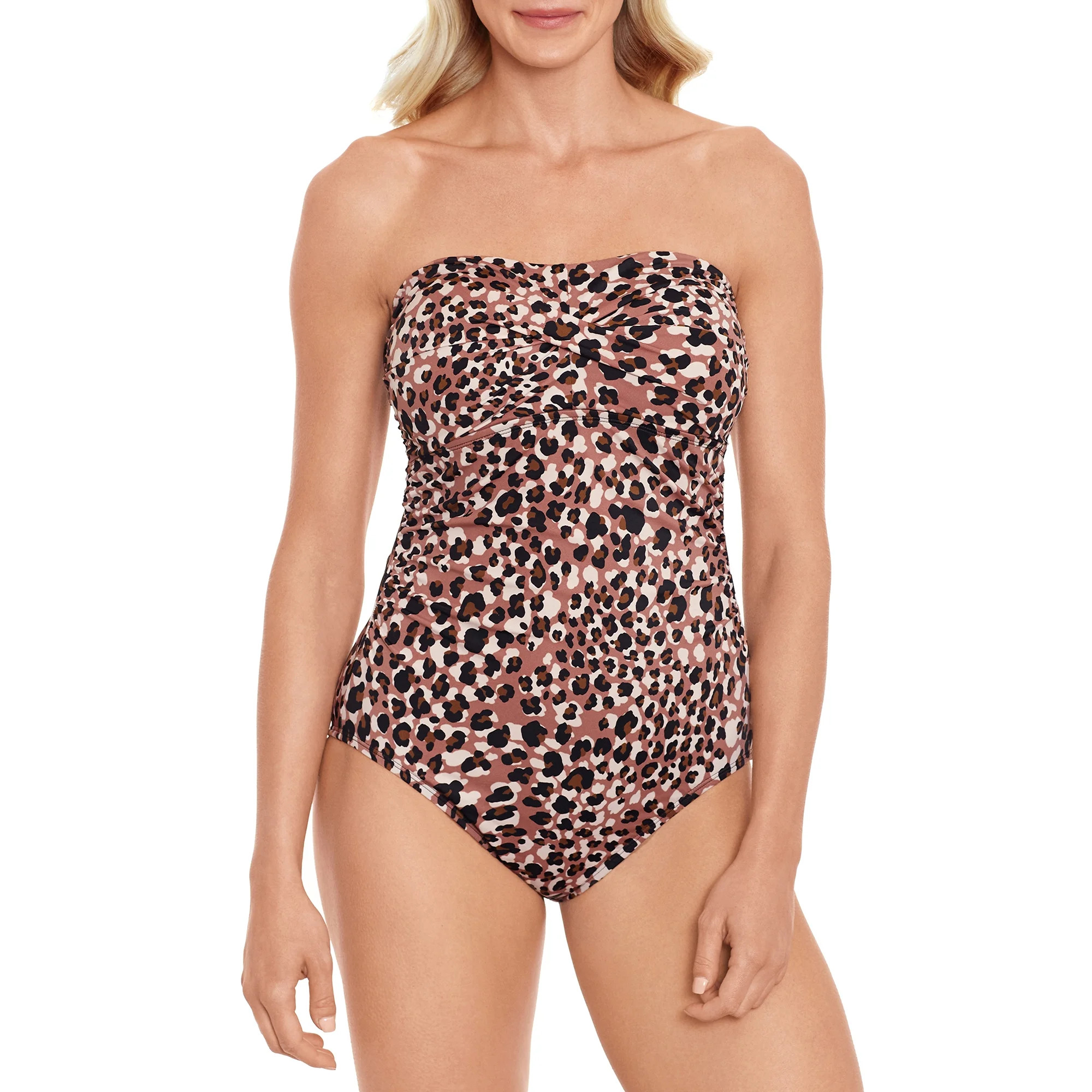 Time and Tru Women's Chocolate Leopard Bandeau One Piece Swimsuit | Walmart (US)