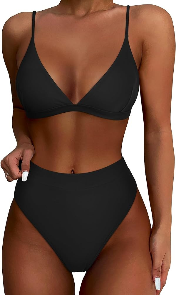 SUUKSESS Women High Waisted High Cut Bikini Set Sexy Triangle Two Piece Swimsuits | Amazon (US)