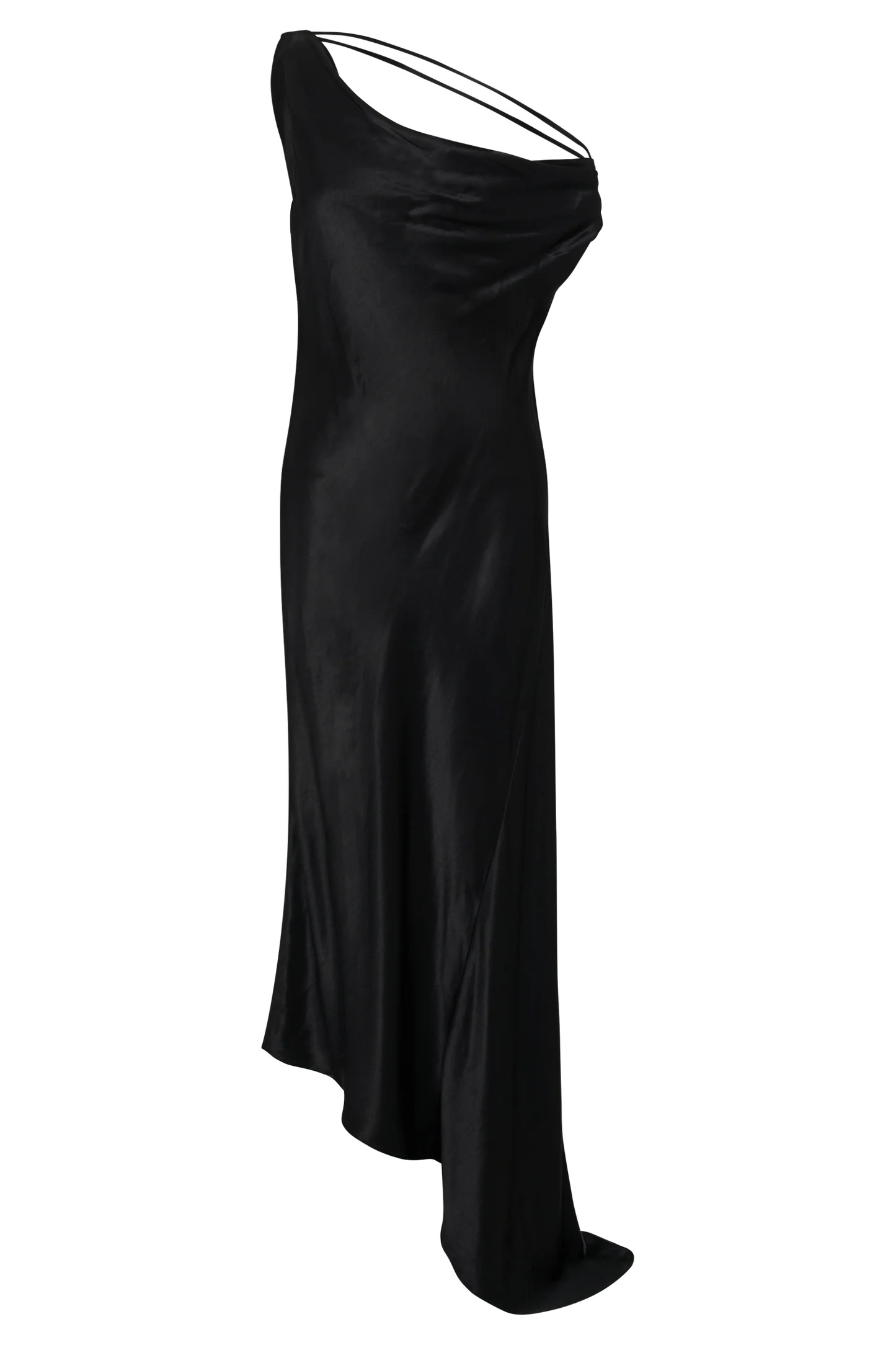 Yvette Slip Maxi Dress With Asymmetrical Hem - Black | MESHKI US