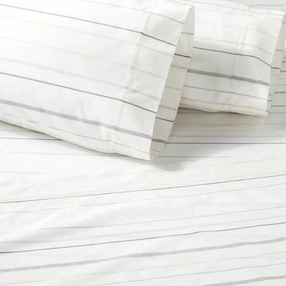 Cotton Percale Multistripe Sheet Set Gray/Neutrals - Hearth & Hand™ with Magnolia | Target