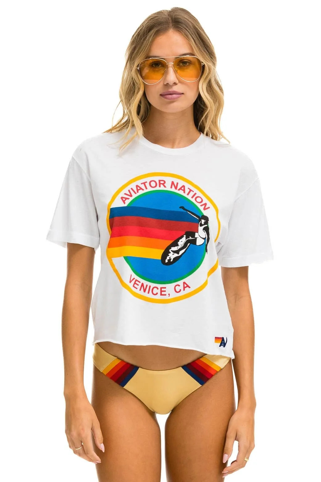 Women's Signature Boyfriend Tee White | Aviator Nation | Aviator Nation