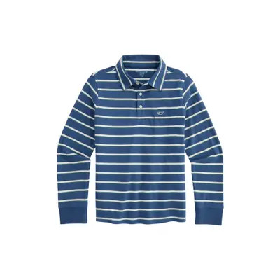 vineyard vines Kids' Surf Stripe Long Sleeve Polo in Moonshine at Nordstrom, Size 6 | Nordstrom