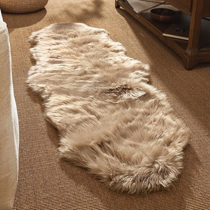Ashler Faux Fur Rug, Fluffy Shaggy Area Rug Ultra Soft 2 x 6 Feet Sheepskin Fur Rug, Beige Fuzzy ... | Amazon (US)