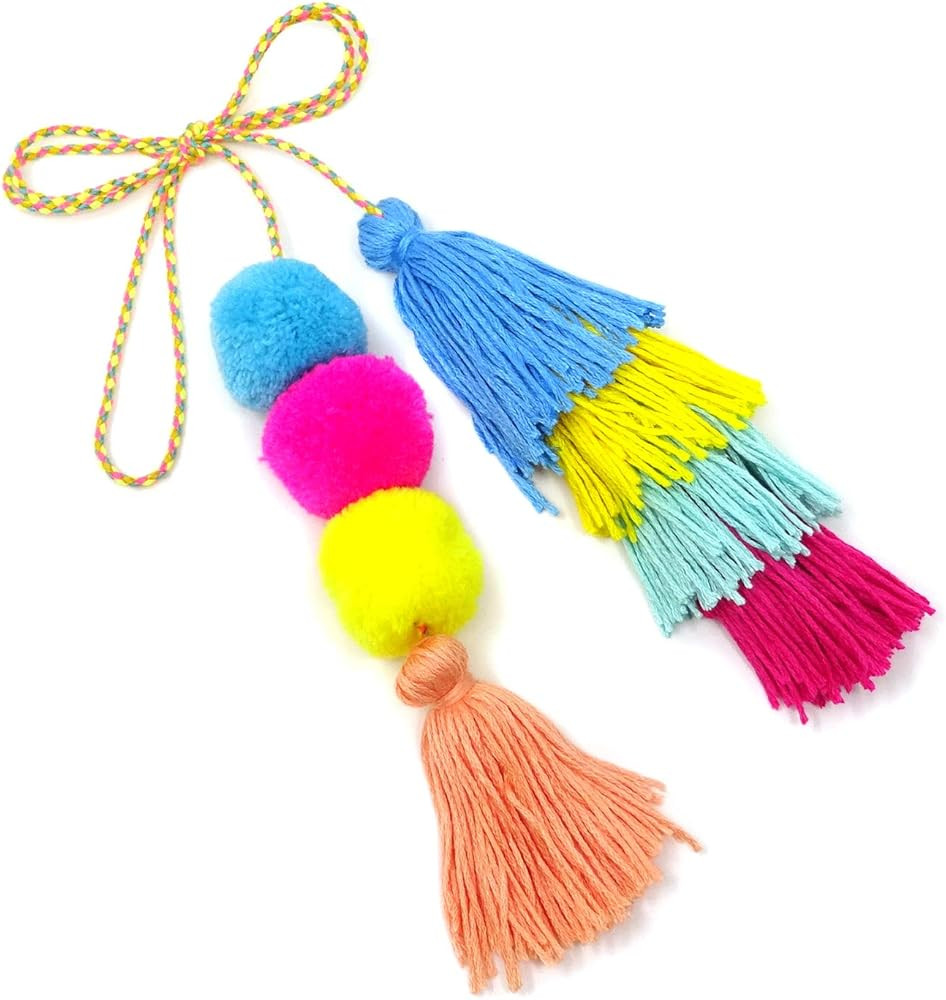 yueton Colorful Boho Key Chain Pom Pom Tassel Bag Charm for Purse Handbag Decor Pendant | Amazon (US)
