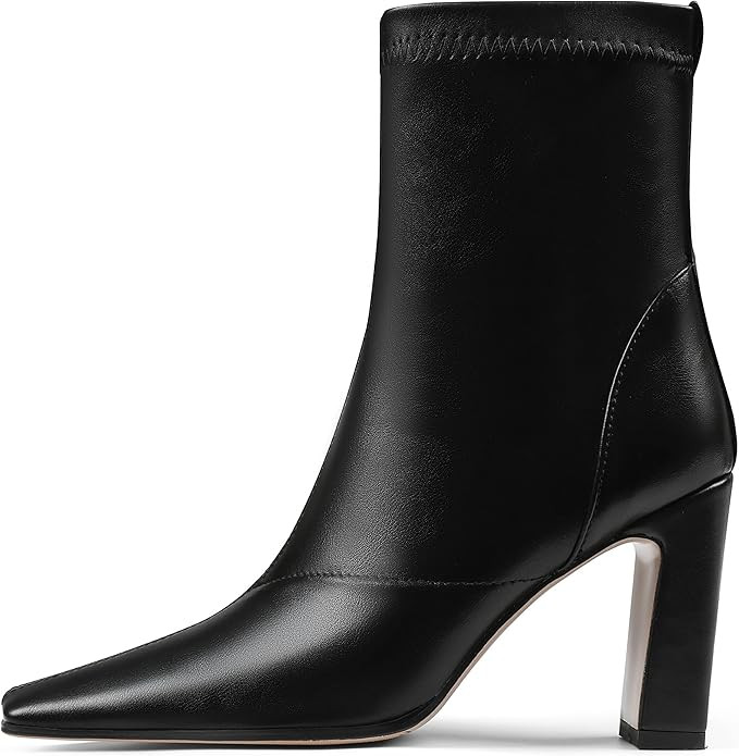 Oiamenne Women's Ankle Boots Square Toe Chunky High Heel Ankle Booties Side Zipper Short Boots | Amazon (US)
