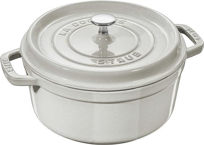 Staub Cast Iron 4-qt Round Cocotte - White Truffle, Made in France | Amazon (US)