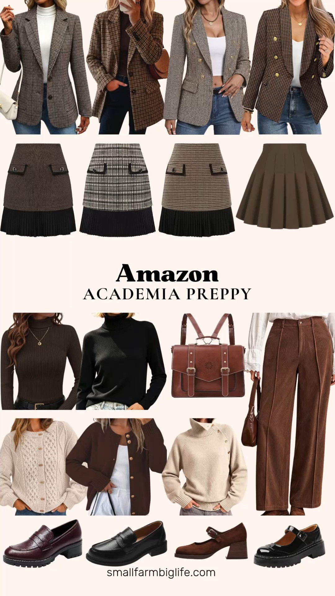 That academia, Rory Gilmore inspired look is everywhere this fall, and this lineup has everything you need to build it from head to toe. The Mina Self tweed plaid blazers are the anchor piece here, whether you go with the classic houndstooth, the oversized fully lined version, or the double breasted herringbone style, each one brings that polished, bookish charm.

Pair a blazer with one of the plaid mini skirts from Kate Kasin in brown and black, light brown, or black and beige, or go classic with the brown pleated tennis skirt for an easy preppy silhouette. Underneath, the ZESICA ribbed turtleneck or the DAIMIDY turtleneck in black both layer perfectly beneath a blazer or cardigan.

For cozy layering, the LOMON chunky button up cardigan and the MEROKEETY cable knit cardigan with horn buttons both bring that classic collegiate feel, while the Trendy Queen oversized turtleneck sweater is perfect for a more relaxed take on the look.

Finish the outfit with penny loafers in black or burgundy for the most classic academia shoe, or go a little more romantic with the suede Mary Jane platform heels or the black patent Mary Jane flats. The coffee brown corduroy wide leg trousers are a great alternative to a skirt for a business casual or teacher outfit spin on the trend.

#amazonfashion #darkacademia #fallfashion #falloutfits #amazonfinds 

 #LTKootd #LTKOver40 #LTKWorkwear