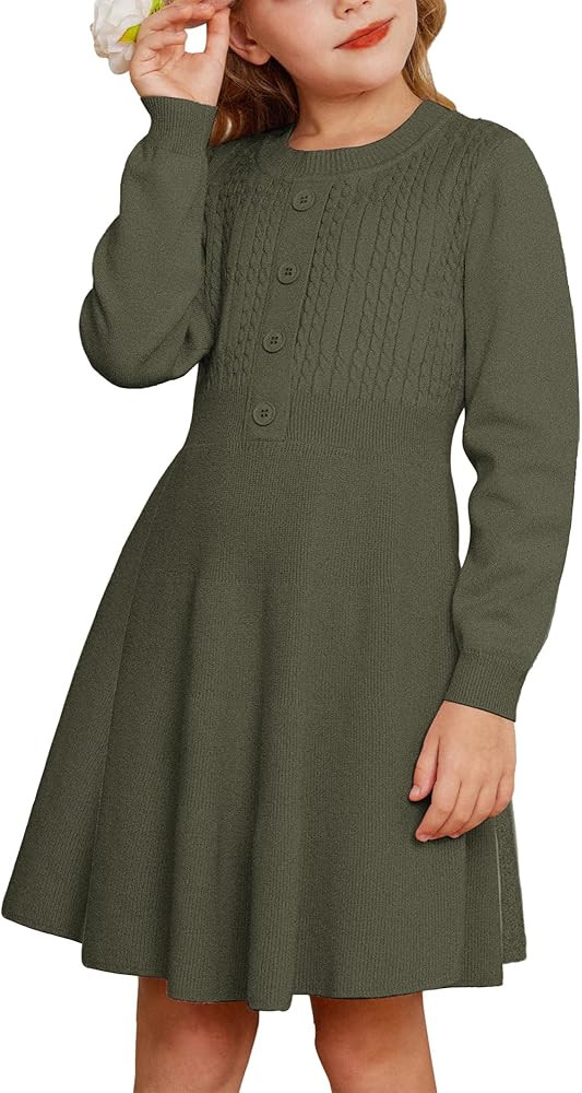 GRACE KARIN Girl Dress Long Sleeve Sweater Ruffle Button Front Knit Casual Fall Winter Dresses fo... | Amazon (US)