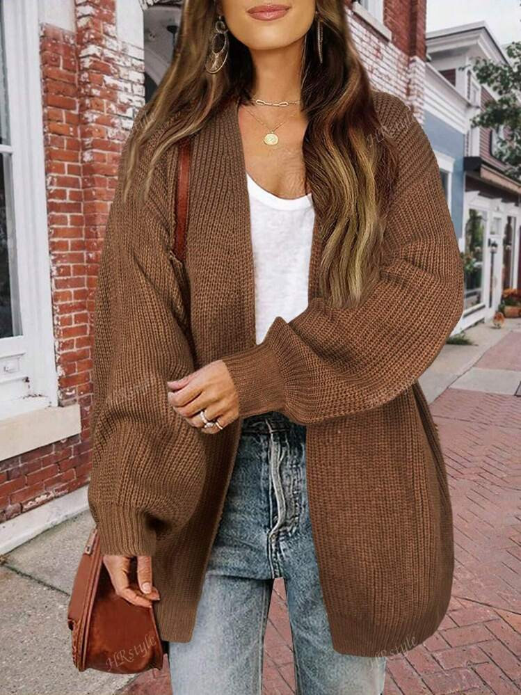 1 Stück Damen Kaschmir Strickjacke Einfarbig, Langer Puffärmel, Lässig, Für Herbst/Winter, Langarm Oberteil | SHEIN