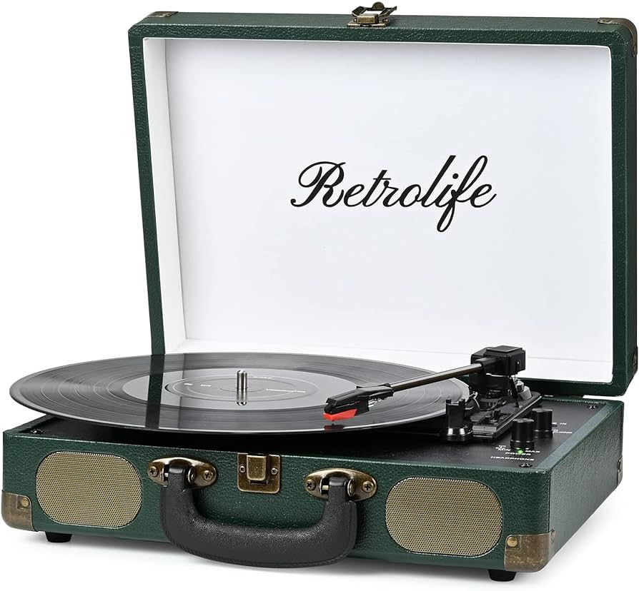Vinyl Record Player Bluetooth 3-Speed Suitcase Portable Belt-Driven Record Player with Built-in S... | Amazon (US)