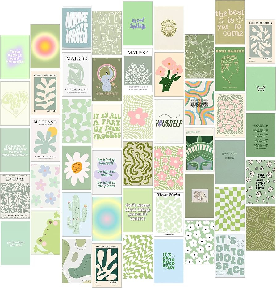 Sage Green Room Decor Aesthetic, 50pcs of Danish Pastel Prints for Dorm Decor, Wall Collage Kit A... | Amazon (US)