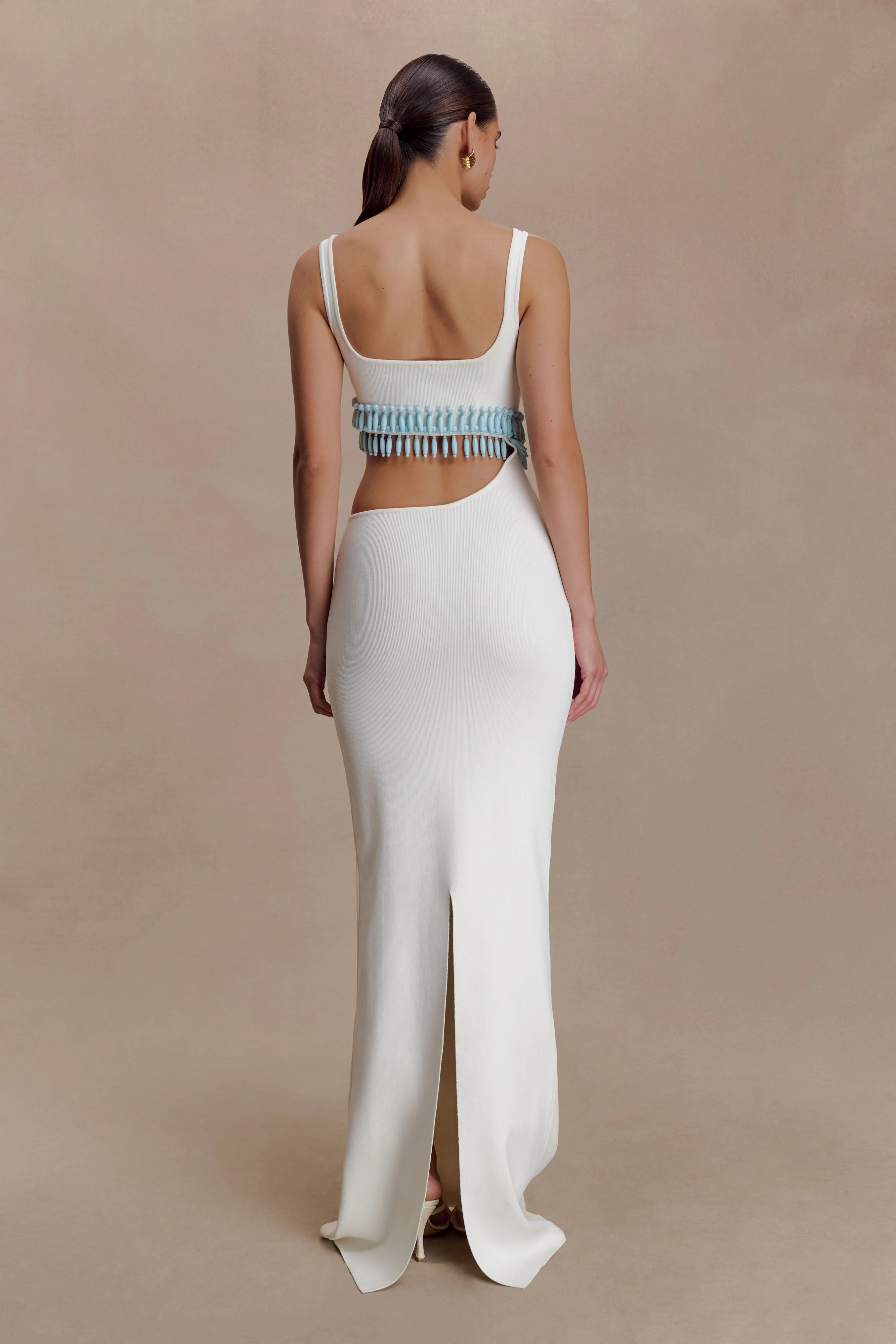 Ruvic Knit Maxi Beaded Dress - White | MESHKI US