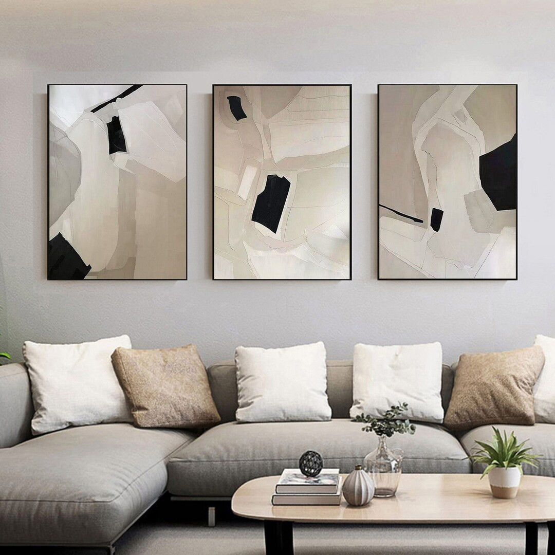 Beige Abstract wall art Set Of 2 Beige Abstract Painting Beige and white Abstract Painting Set Of... | Etsy (US)