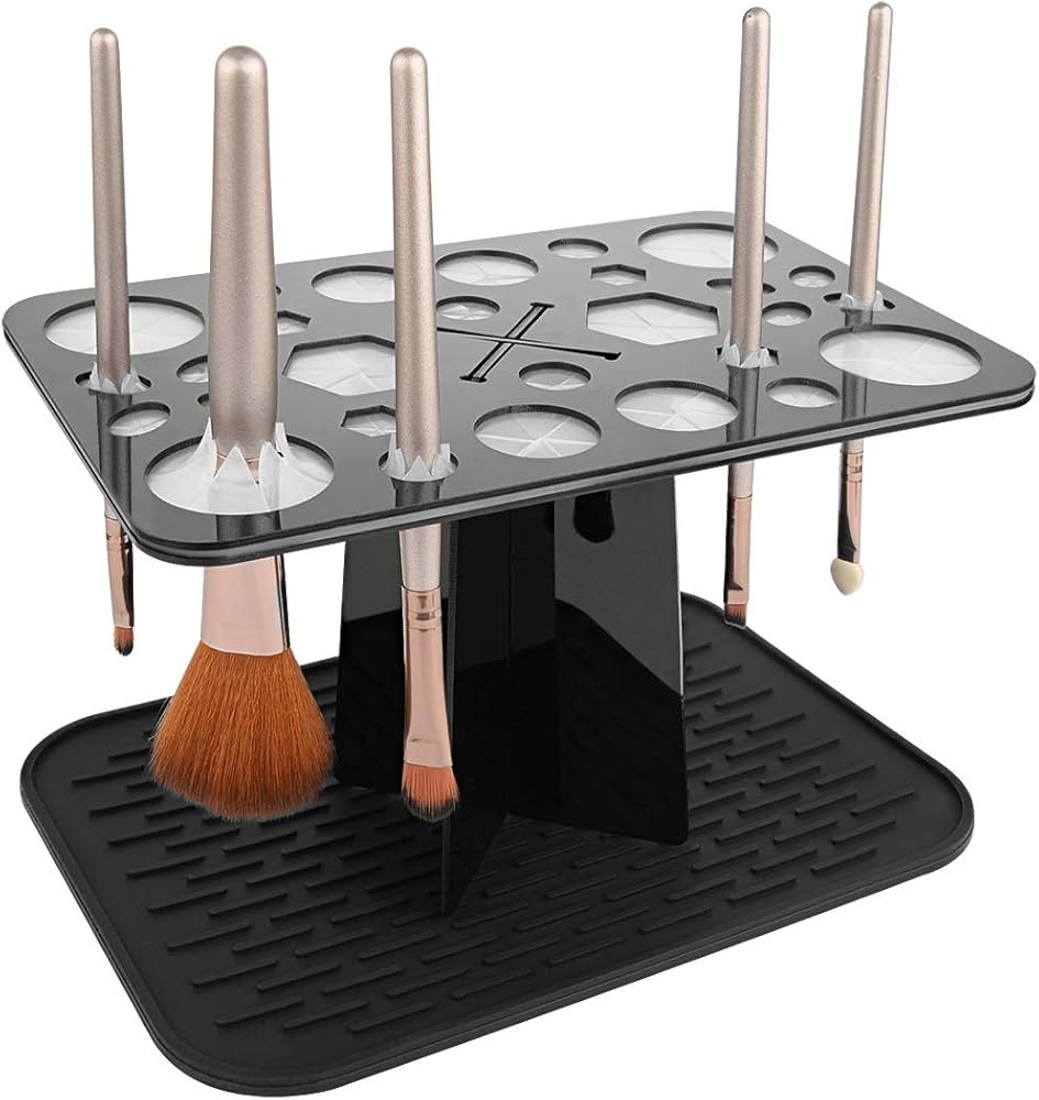 28 Hole Makeup Brush Drying Rack with Mat, Collapsible Makeup Brush Holder with Silicone Mat, Bru... | Amazon (US)