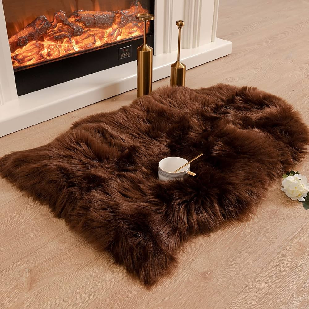 Carvapet Luxury Soft Faux Sheepskin Chair Cover Seat Pad Plush Fur Area Rugs for Bedroom, 2ft x 3... | Amazon (US)