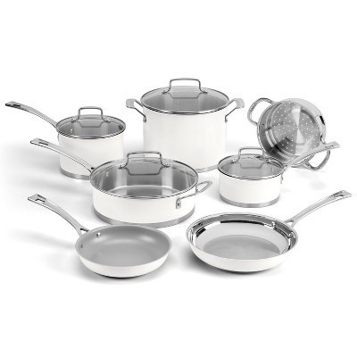 Cuisinart Matte 11pc Stainless Steel Cookware Set MW89-11 - White: Tempered Glass Lids, Ergonomic Handles, Dishwasher-Safe | Target