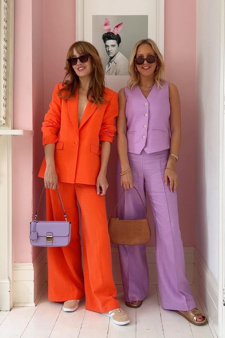The orange suit is Mint Velvet, we can’t link it sorry! The lilac suit is Mango from Very. Lilac bag is Radley x


#LTKstyletip #LTKunder50