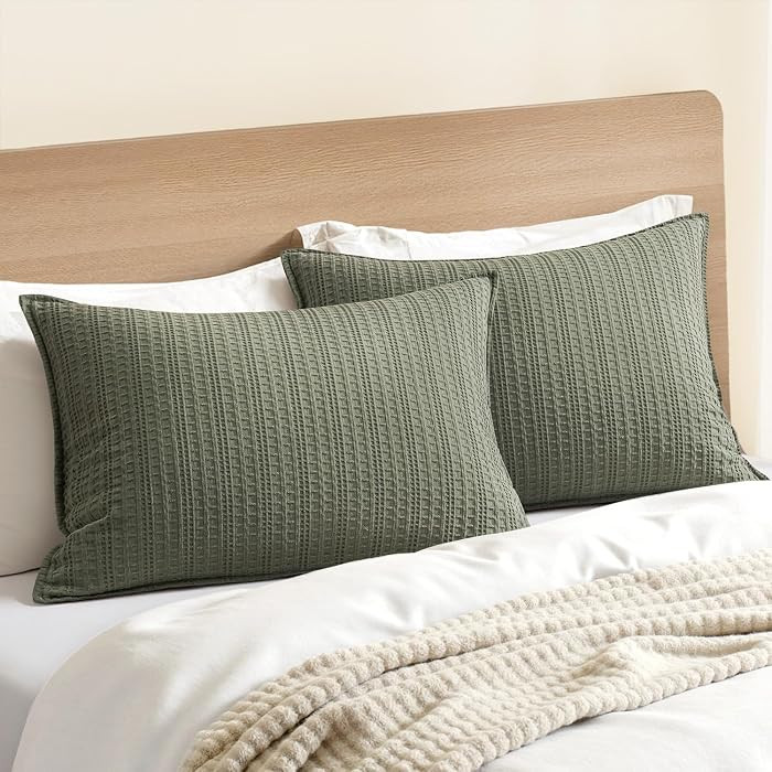 Cotton Waffle Pillow Shams Standard Size 2 Pack 20x26 Olive Green | Amazon (US)