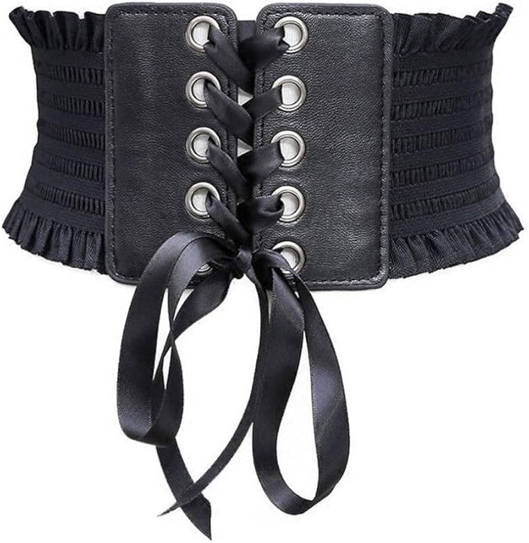 Womens Wide Elastic Lace-up Waist Belt Adjustable Leather Cinch Corset Waistband | Amazon (US)