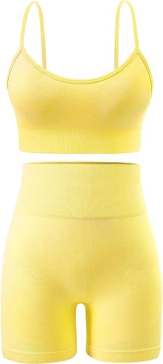 Seamless Workout Sets for Women 2 Piece Outfits High Waist Yoga Shorts Adjustable Padded Sports B... | Amazon (US)