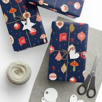 Christmas Gifted Wrapping Paper, Vintage Ornaments, Holiday Papere Forkids, Gift Wrap Paper-Christmas, Preppy | Etsy (US)