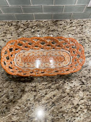 Temptations Ceramic Old World Bread Dish Orange/White/Brown 14.5x7x3” | eBay US