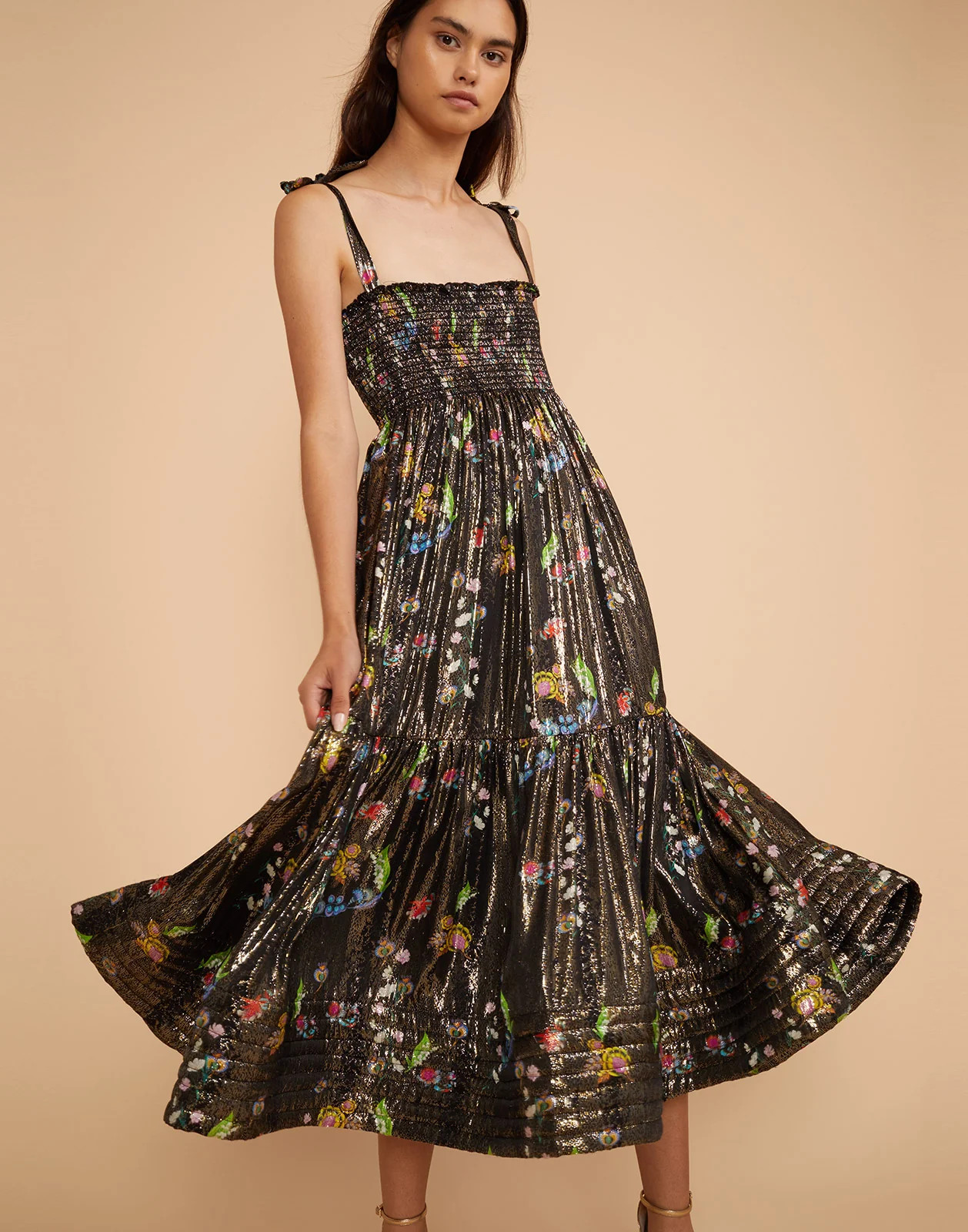 Parker Metallic Floral Shoulder Tie Dress | Cynthia Rowley