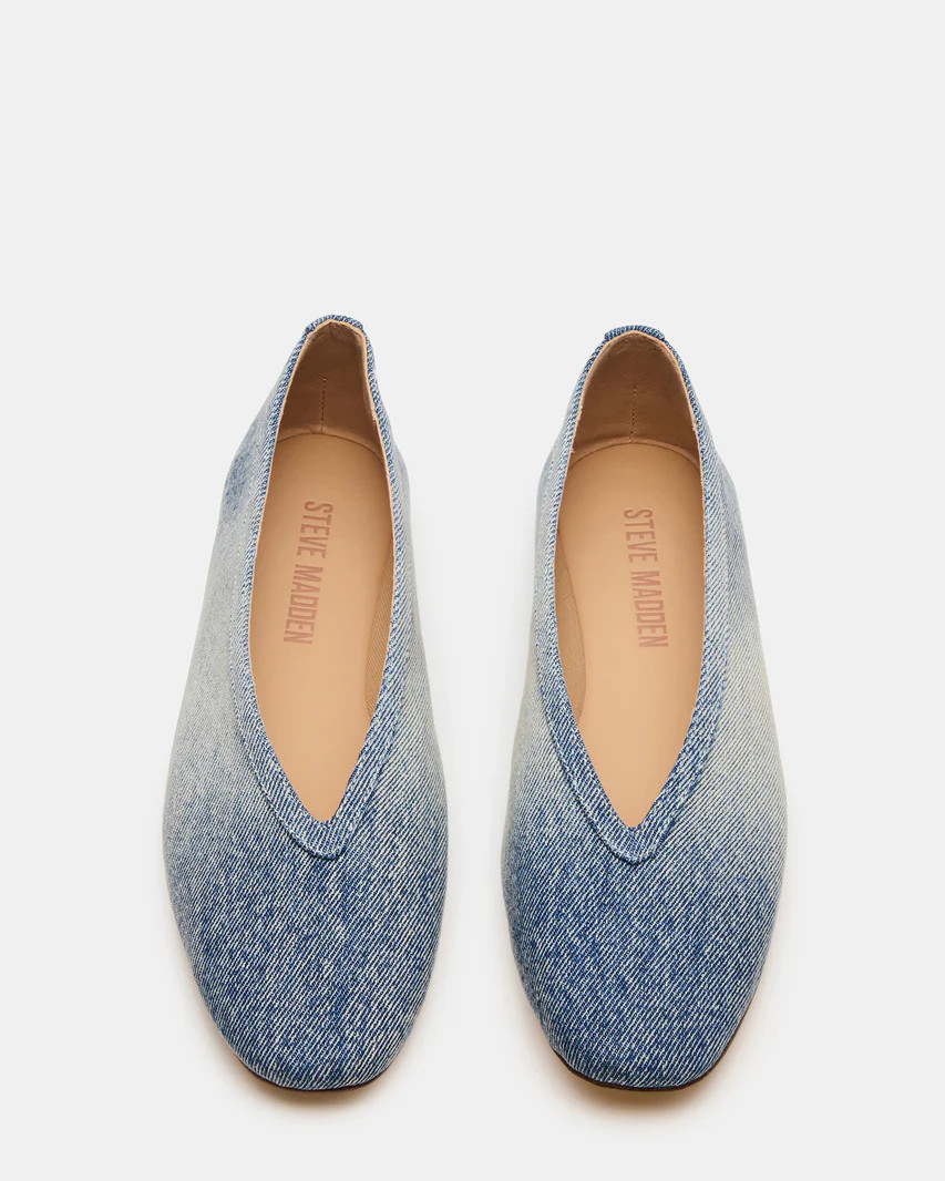 LENI Denim Fabric Square-Toe Ballet Women's Flat | Steve Madden (US)