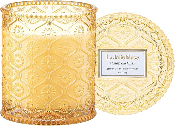 LA Jolie Muse Pumpkin Chai Scented Candle, Fall Candle, Natural Soy Candle, 40 Hours Burning Time... | Amazon (US)