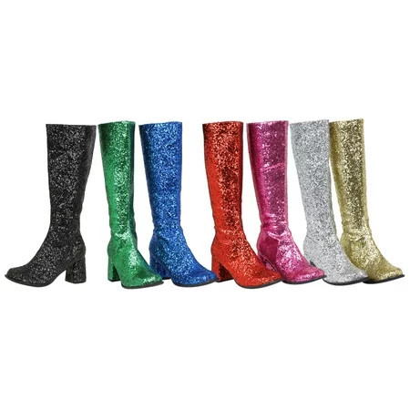 ELLIE GOGO-G Women s 3 Heel Chunky Heel Shiny Glitter Gogo Boots With Zipper | Walmart (US)