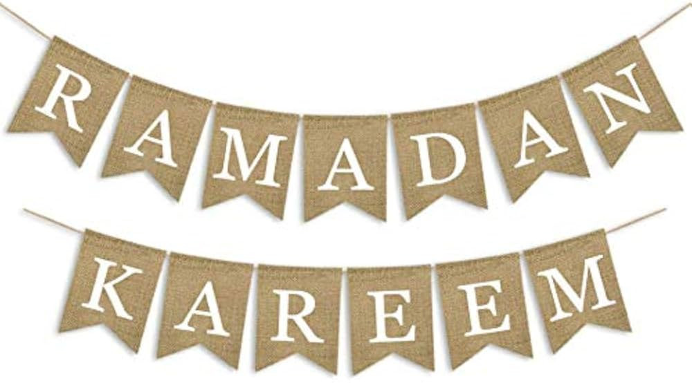 SWYOUN Burlap Ramadan Kareem Banner Supplies Muslim Fireplace Mantel Decoration | Amazon (US)