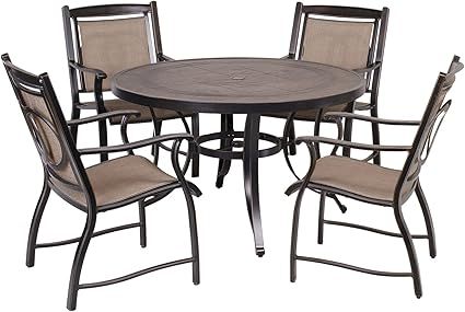 5 Piece Patio Dining Set All-Weather Outdoor Furniture Set, 4 Sling Chairs and 48" Round Crafttec... | Amazon (US)