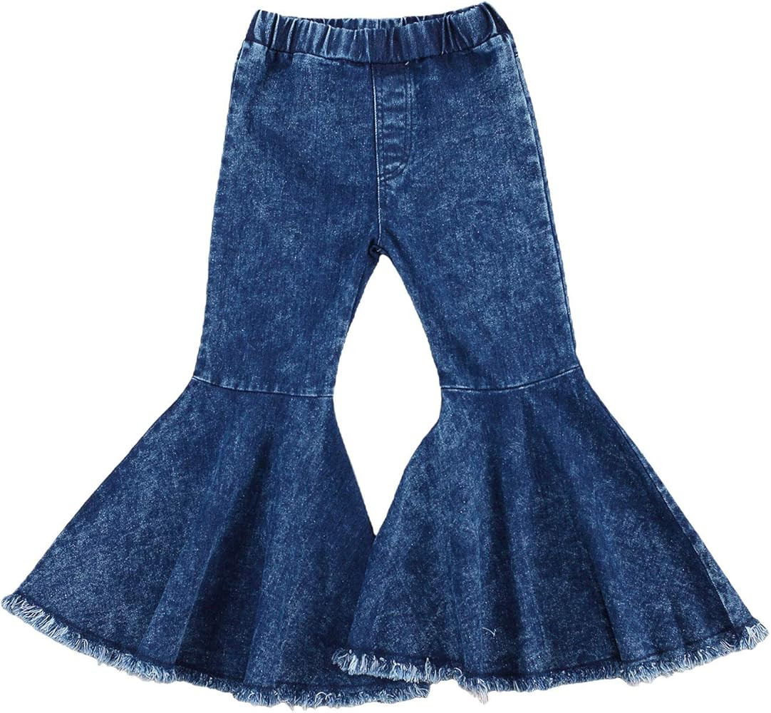 Amazon.com: GOOCHEER Kids Toddler Little Baby Girl Ruffle Ripped Jeans Bell Bottom Flare Pants Ri... | Amazon (US)