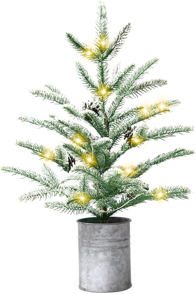 Small Christmas Tree 24 inch Prelit with 60 LEDs Mini Christmas Tree Rustic Style Tabletop Tree 2... | Amazon (CA)
