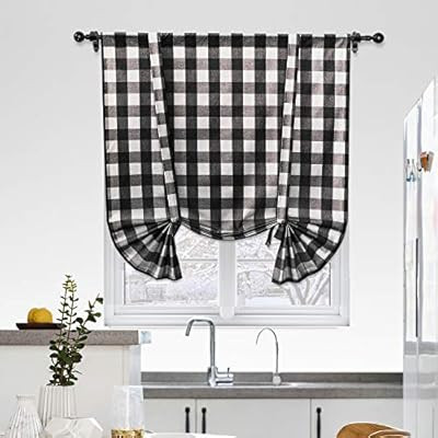 NATUS WEAVER Cotton Tie Up Curtain for Kitchen Window, Buffalo Check Plaid Gingham Farmhouse Rod ... | Amazon (US)