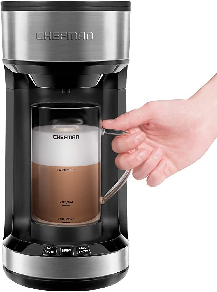 Chefman Froth + Brew Coffee Maker and Milk Frother Single Serve Brewer for K-Cup Pods & Grounds f... | Amazon (US)